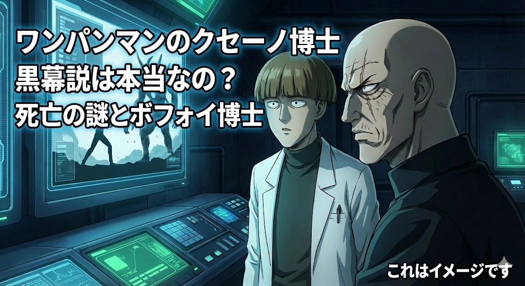 [cite_start]ワンパンマンのクセーノ博士が黒幕って本当？死亡は嘘？ボフォイ博士との怪しい関係3選 [cite: 1]アイキャッチ