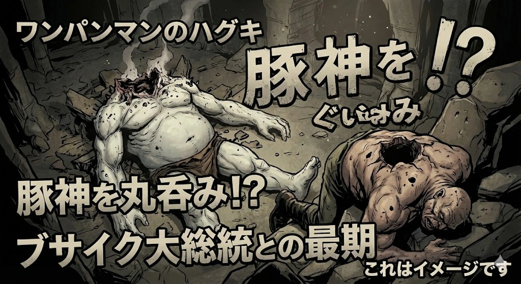 ワンパンマンのハグキが豚神を丸呑み！災害レベル竜の実力とブサイク大総統との最期アイキャッチ