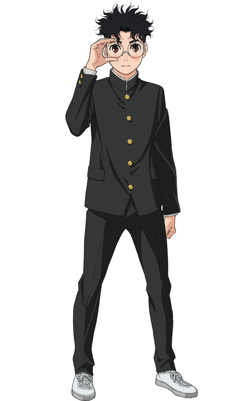 アニメ『ダンダダン』オカルン(高倉健)の変身前と変身後のキャラクター設定画