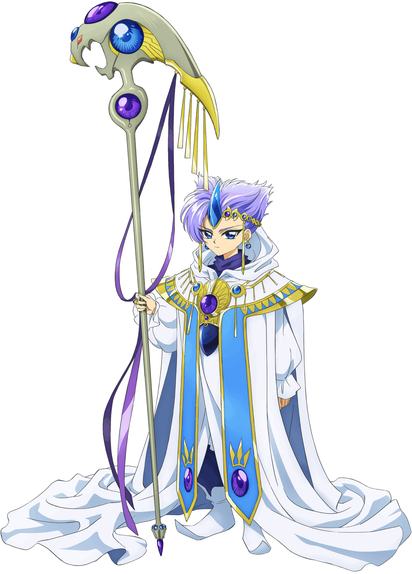 『魔法騎士レイアース』導師クレフのキャラクタービジュアル。セフィーロの最高の魔導士にして魔法騎士を導く少年導師